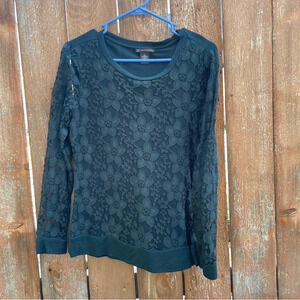 ADRIANNA PAPELL Women’s Lace Deep Teal Long Sleeve Shirt Small